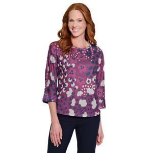 Womens Multiples 3/4 Dolman Tab Sleeve Floral Blouse