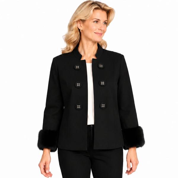 Womens Multiples Faux Fur Cuff Sleeve Ponte Jacket