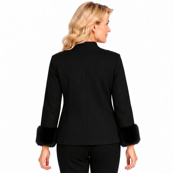 Womens Multiples Faux Fur Cuff Sleeve Ponte Jacket alternate view