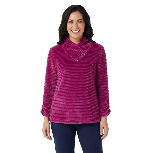 Petite Multiples 3/4 Sleeve Button Collar Yarn Dye Sweater