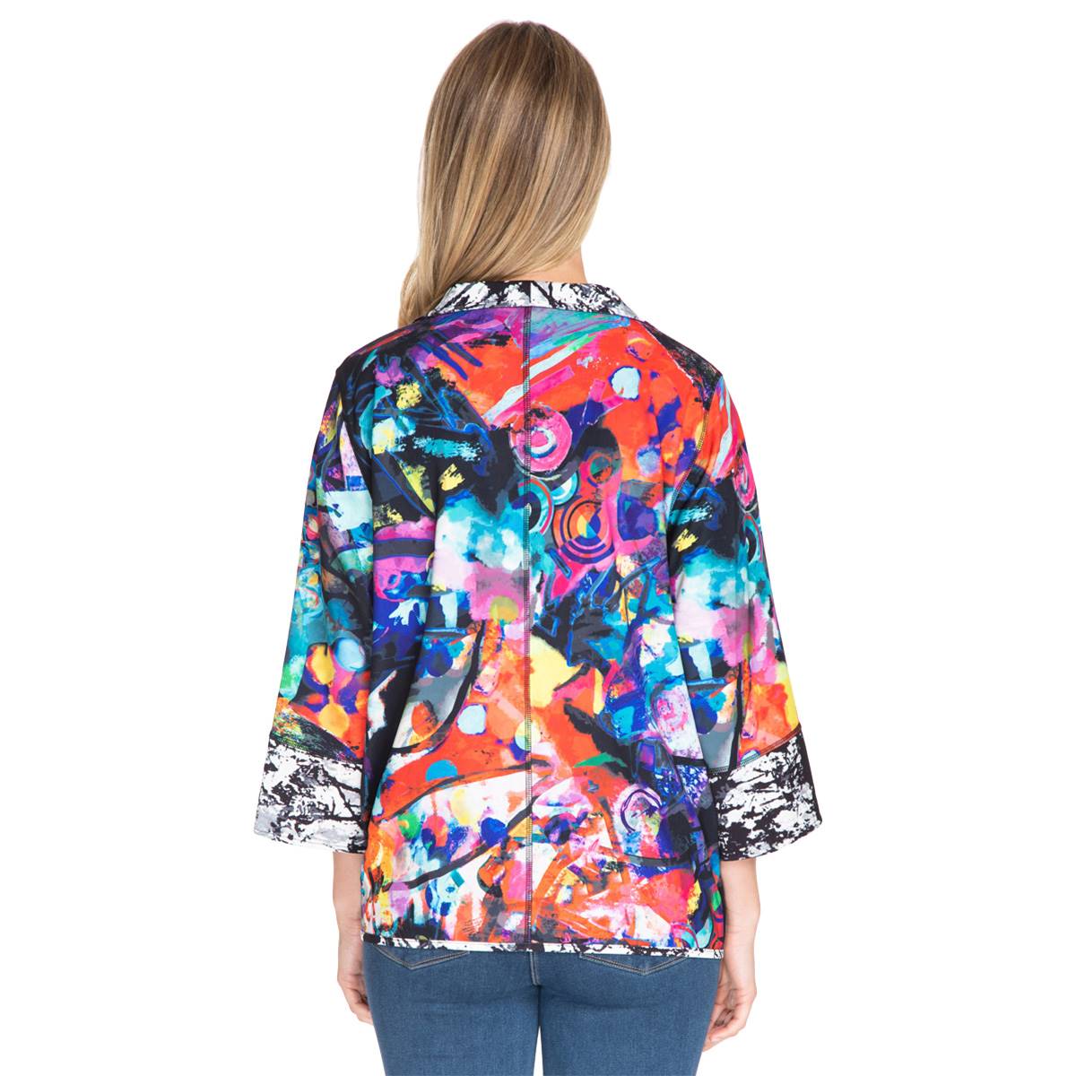 Womens Ali Miles 3/4 Sleeve Abstract Reversible Woven Jacket