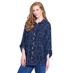 Plus Size Ali Miles Roll Tab Sleeve Abstract Button Front Blouse