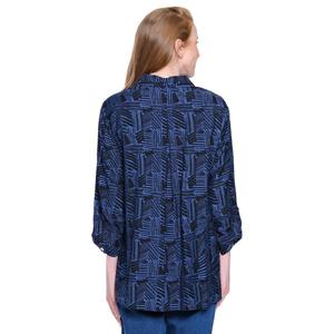 Plus Size Ali Miles Roll Tab Sleeve Abstract Button Front Blouse alternate view