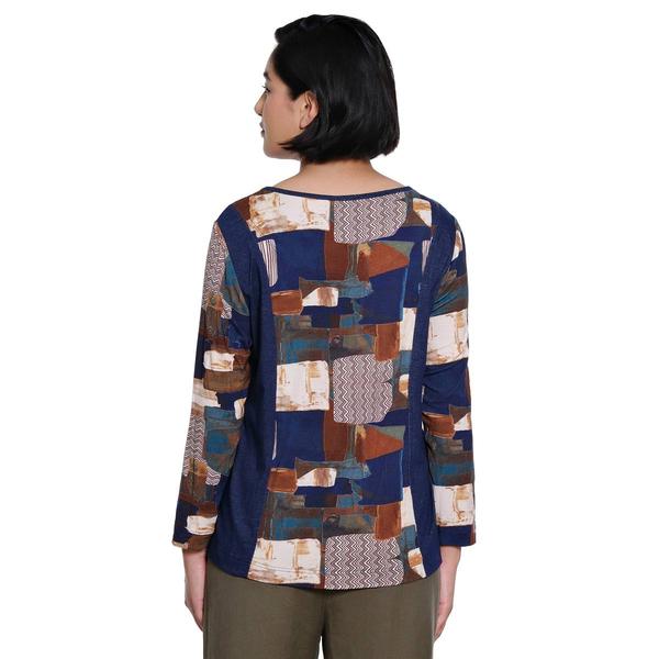 Womens Ali Miles Long Sleeve V-Neck Abstract Blouse alternate view