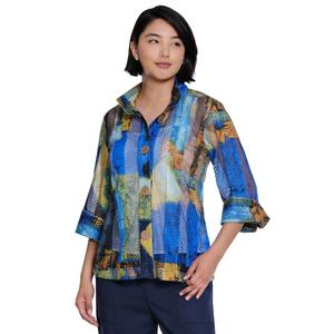 Plus Size Ali Miles 3/4 Cuff Sleeve Textured Abstract Blouse