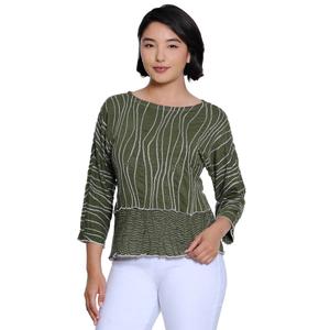 Plus Size Ali Miles 3/4 Sleeve Textured Wavy Line Blouse