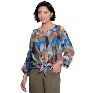 Womens Ali Miles 3/4 Sleeve Abstract Geo Button Front Blouse