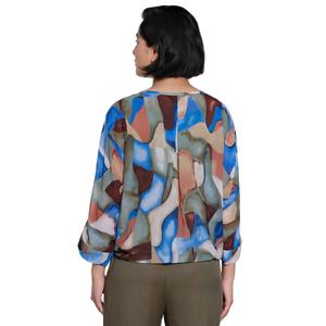 Womens Ali Miles 3/4 Sleeve Abstract Geo Button Front Blouse alternate view