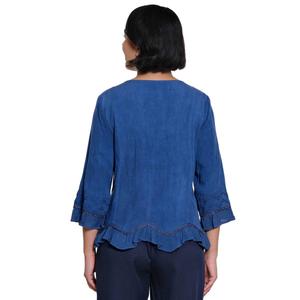 Plus Size Ali Miles 3/4 Sleeve Ruffle Detail Embroidery Blouse alternate view