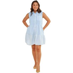 Womens da-sh Sleeveless Mixed Stripe Babydoll Tier Shirtdress