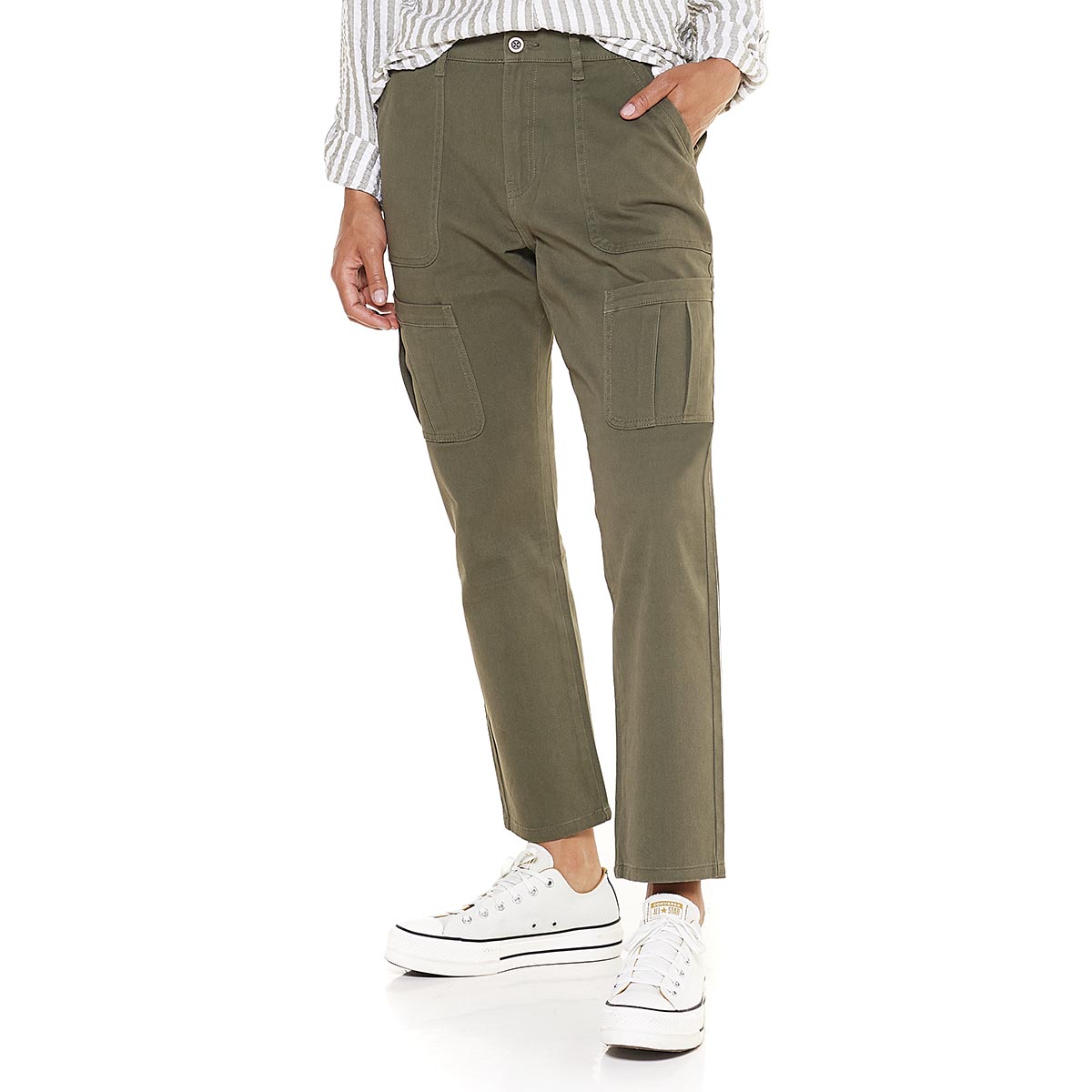 Womens da-sh Twill Solid Cargo Pocket Pants