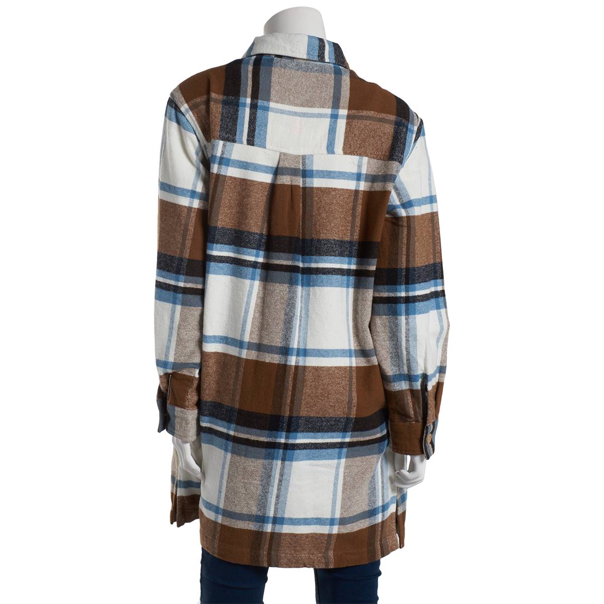 Petite Da-sh Long Sleeve Plaid Shacket - Coffee/Blue