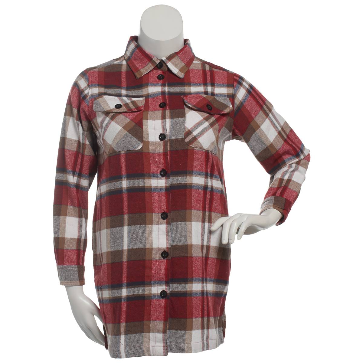 Womens Da-sh Long Sleeve Button Front Red Plaid Shacket