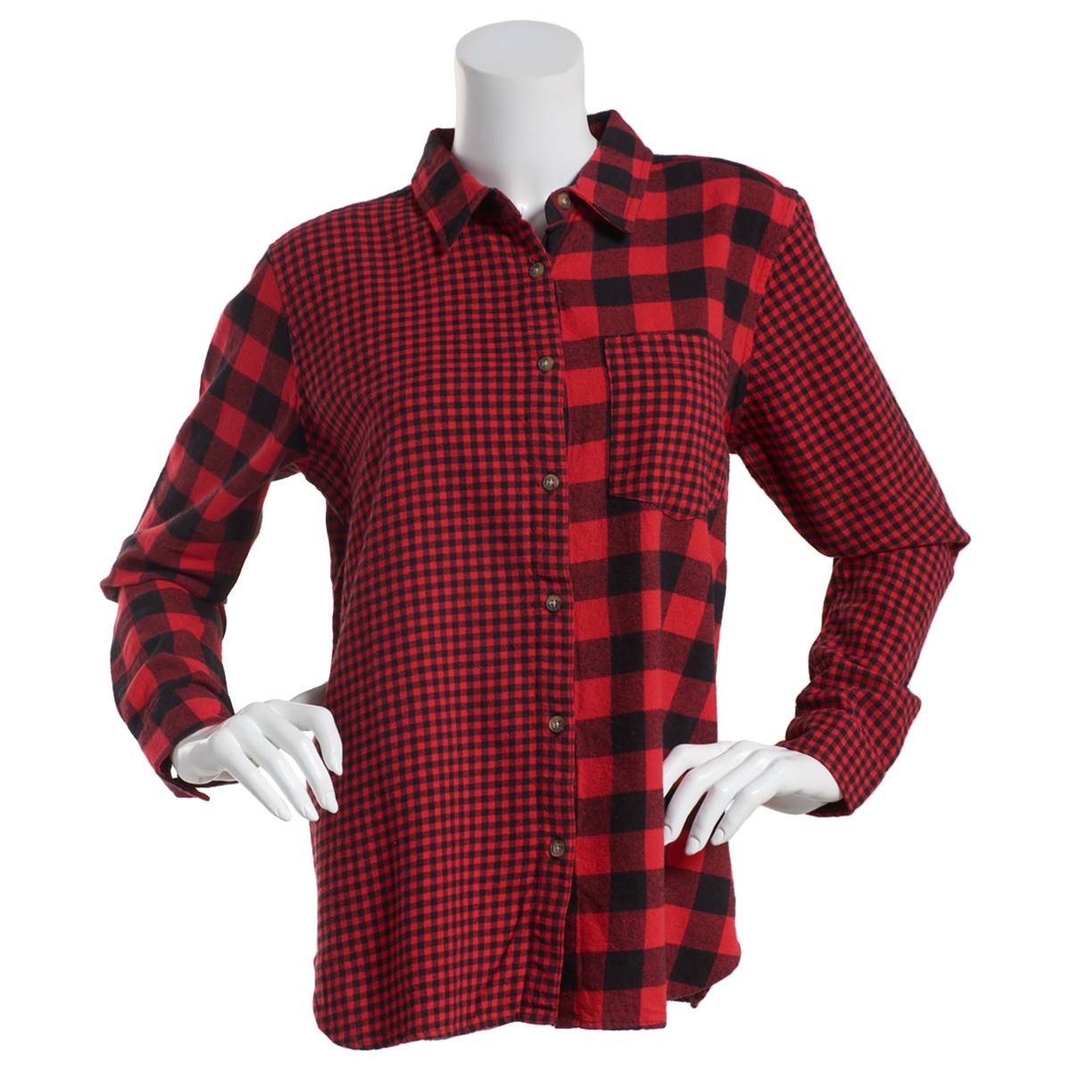 Plus Size Da-sh Long Sleeve Mix/Match Plaid Shirt W/Chest Pocket