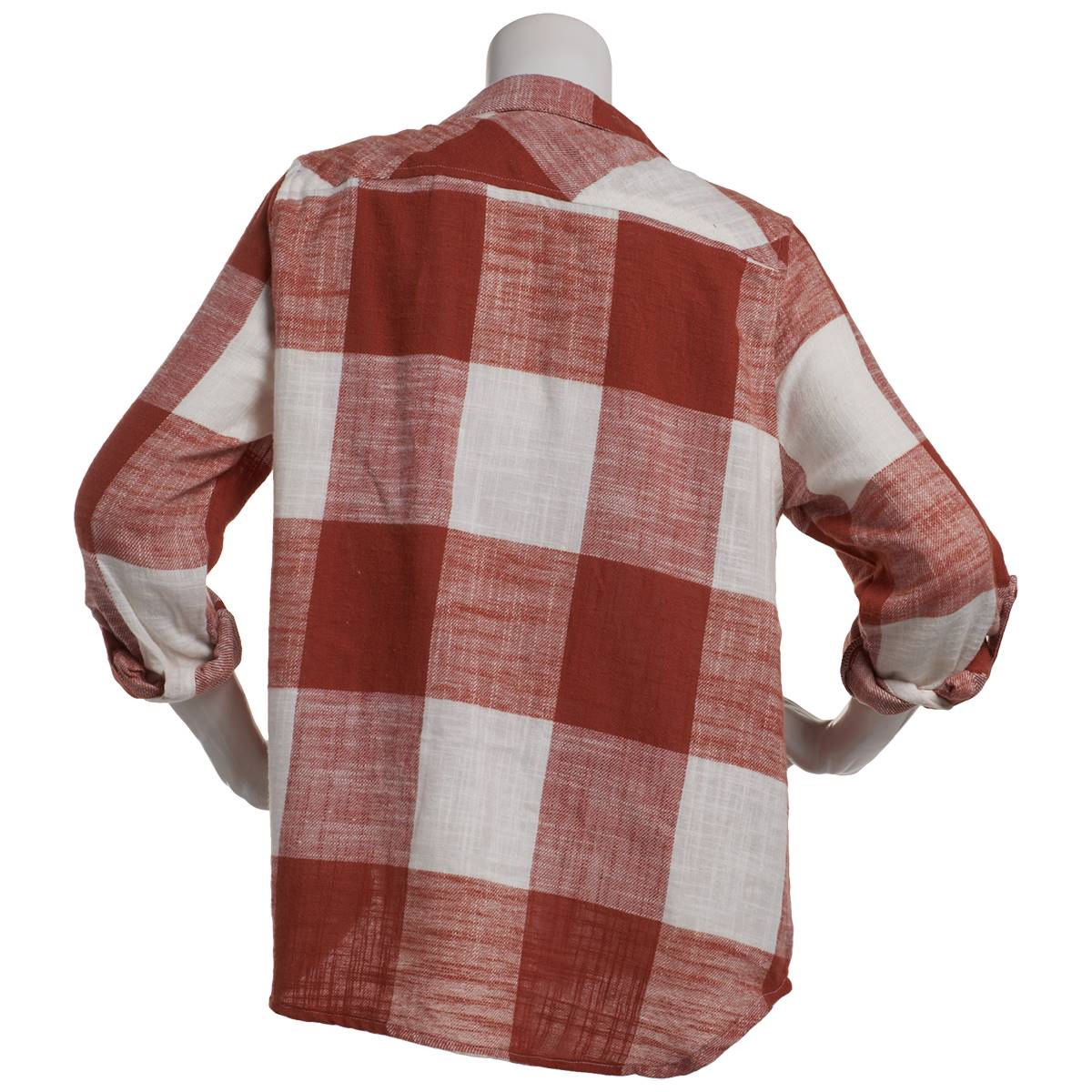 Womens Da-sh 3/4 Roll Tab Sleeve Plaid Patch Pocket Blouse