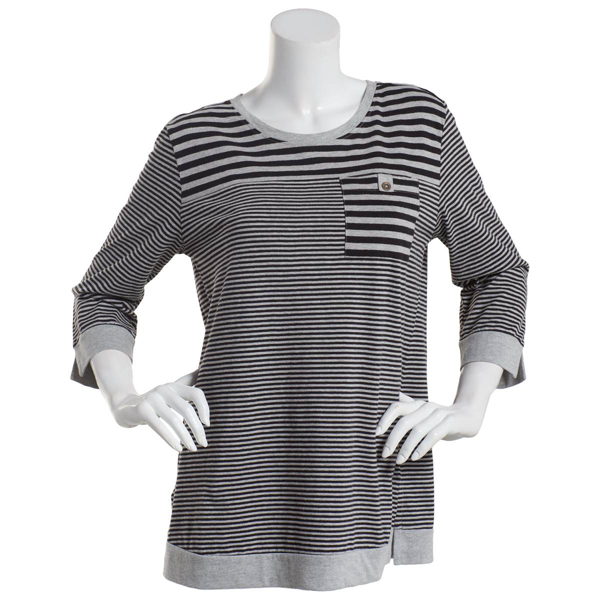 Womens Erika Jennifer 3/4 Sleeve Stripe Patch Pocket Tee