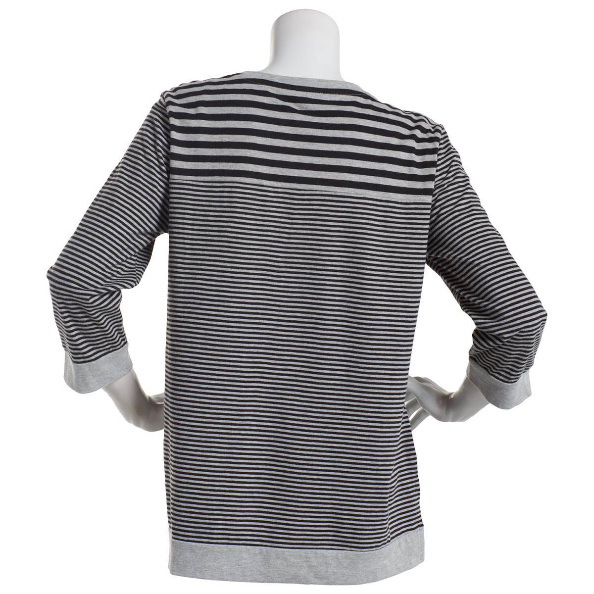 Plus Size Erika Jennifer Stripe Knit Tee - Black/Heather Grey