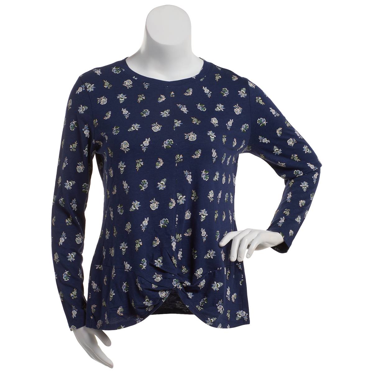 Plus Size Erika Long Sleeve Knot Front Floral Placements Tee