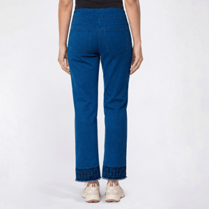 Womens Erika Pull On Embroidered Twill Fray Hem Jeans alternate view