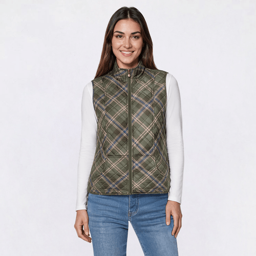 Petite Erika Zipper Quilted Plaid Vest alternate view