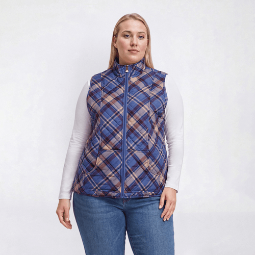 Plus Size Erika Zipper Quilted Plaid Vest