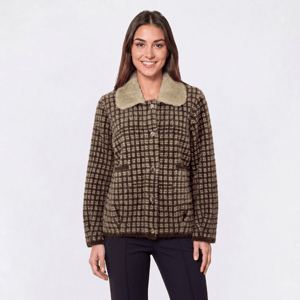 Womens Cyrus Long Sleeve Plaid Fuzzy Fur Collar Coatigan