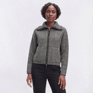 Womens Cyrus Long Sleeve Tweed Wide Collar Zip Up Cardigan