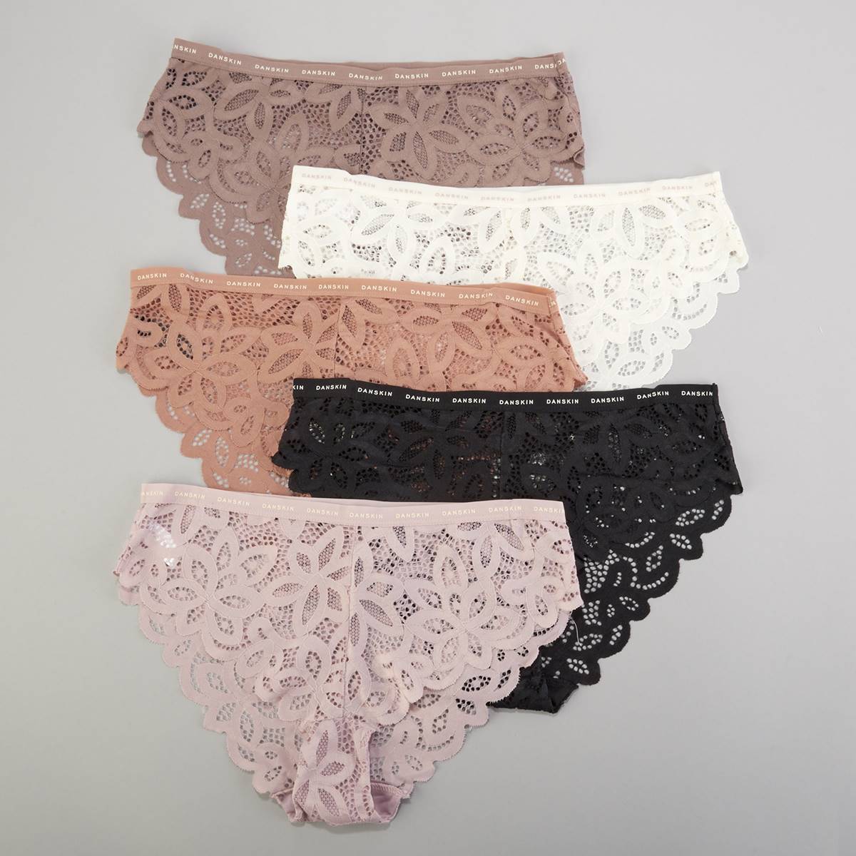 Womens Danskin 5pk. Lace Cheeky W/Logo Panties DS3574-5PKA