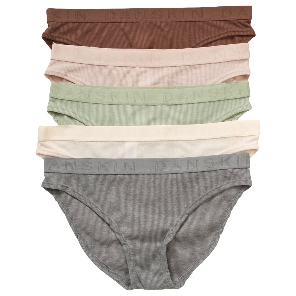 Womens Danskin 5pk. Rib Hipster W/ Logo Band DS6183-5PKH