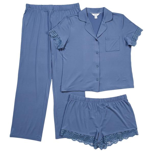 Womens Nicole Miller 3pc. Lace Trim Pajama Set