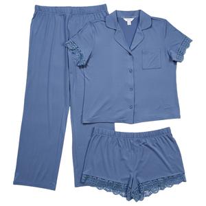 Womens Nicole Miller 3pc. Lace Trim Pajama Set alternate view
