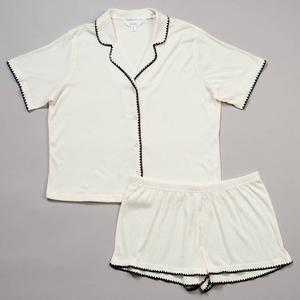 Womens Nicole Miller Short Sleeve Pajama Set w/ Blanket Stitch