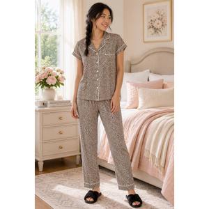 Womens Nicole Miller Short Sleeve Leopard Pajama Set