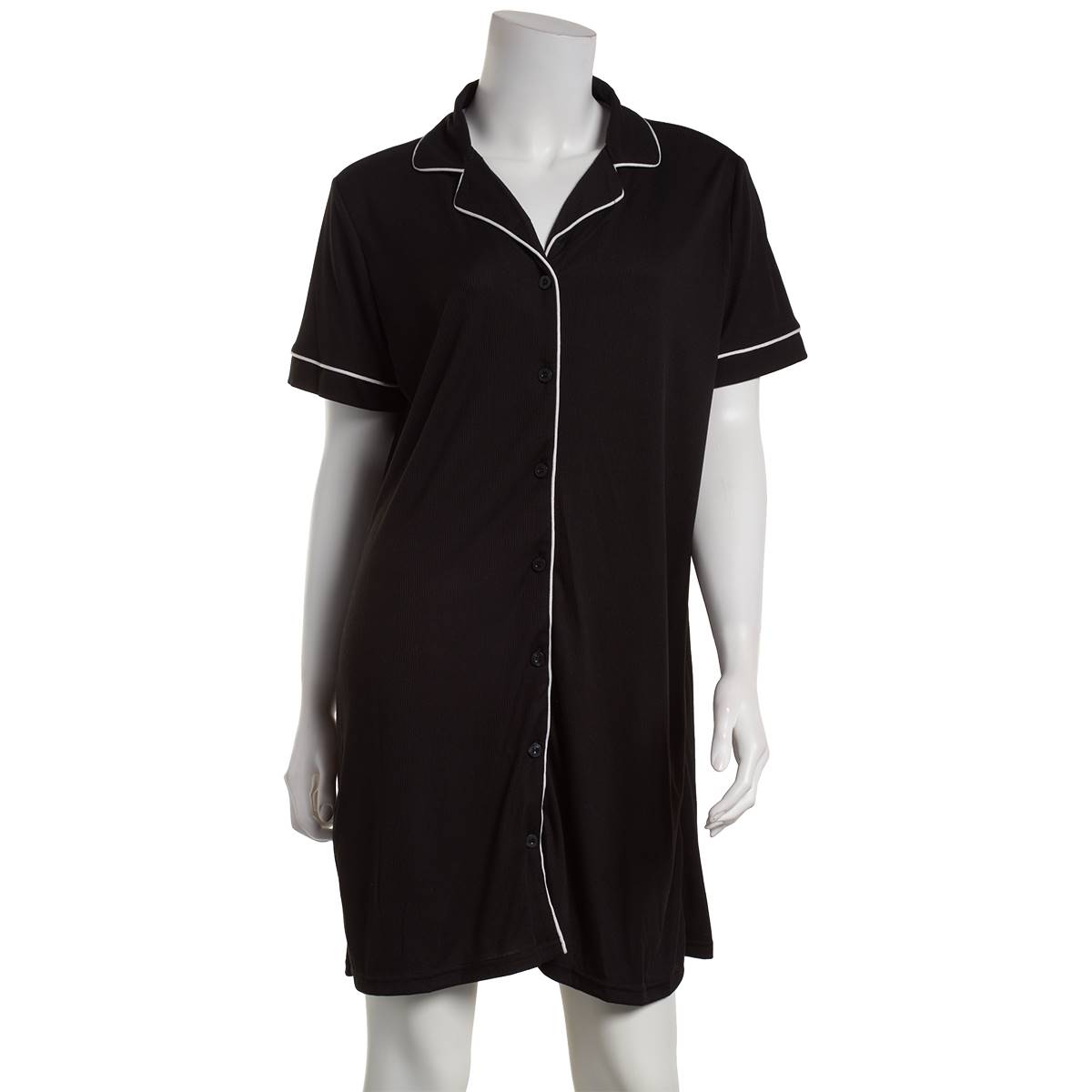 Womens Nicole Miller Short Sleeve Rib Notch Collar Nightshirt