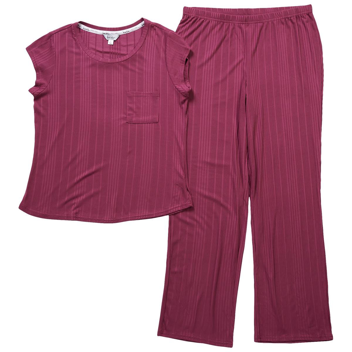 Womens Nicole Miller Short Sleeve Long Leg Pajama Set -Dried Rose