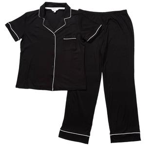Womens Nicole Miller Short Sleeve Rib Pajama Set - Black alternate view