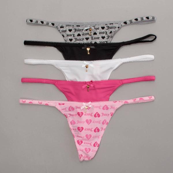 Juniors Juicy Couture 5pk Brushed Micro Thong Panties w/ Picot alternate view