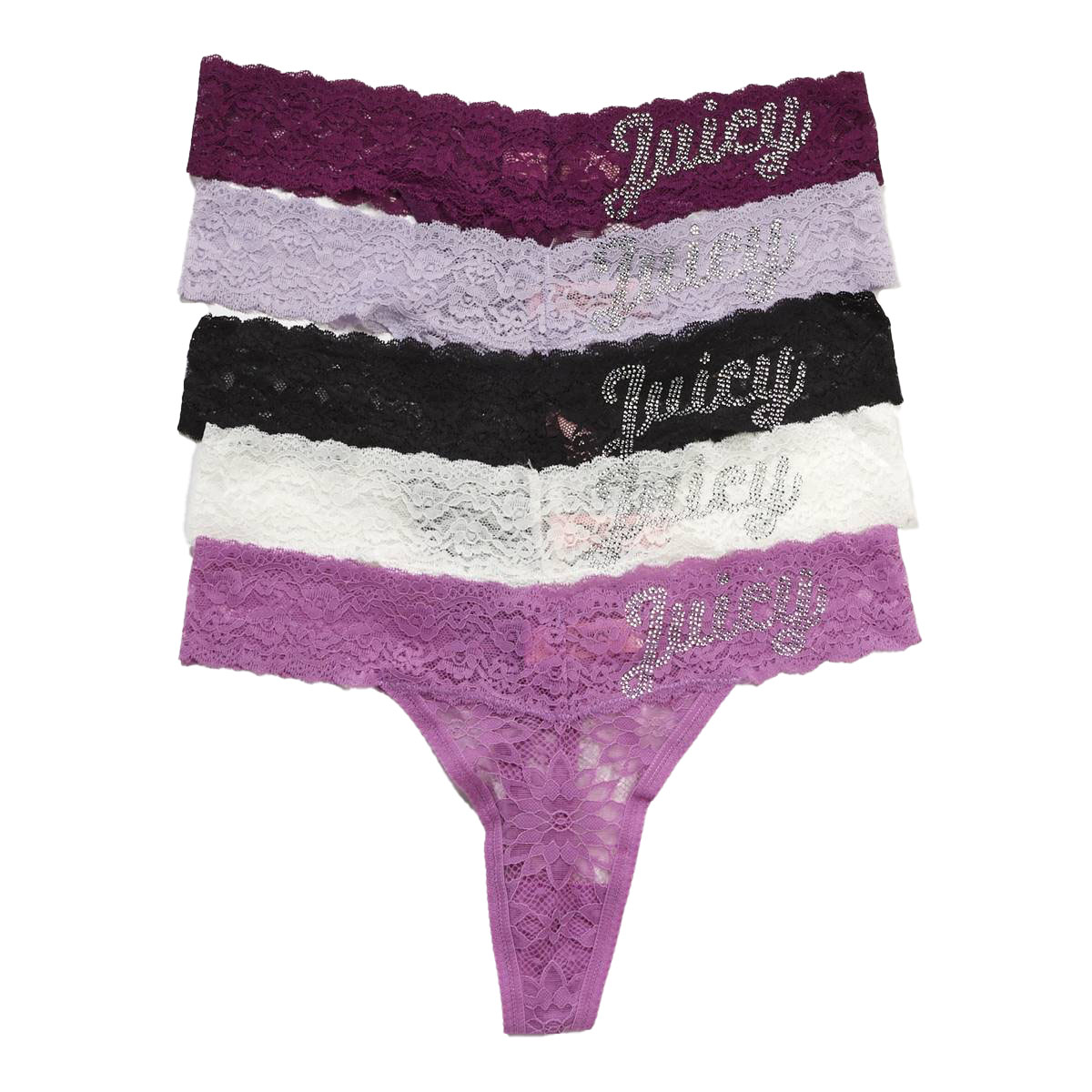 Juniors Juicy Couture 5pk. Lace Thong Panties  JC9889-5PKBR