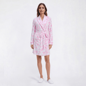 Womens Laura Ashley(R) Long Sleeve Bow Toile Shawl Collar Robe alternate view