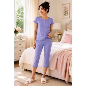 Womens Laura Ashley(R) Short Sleeve Dot Henley Long Leg Pajama Set