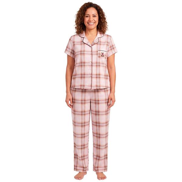Womens Laura Ashley(R) Short Sleeve Bear Pocket Plaid Pajama Set