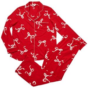 Womens Laura Ashley(R) Long Sleeve Bows Notch Collar Pajama Set alternate view