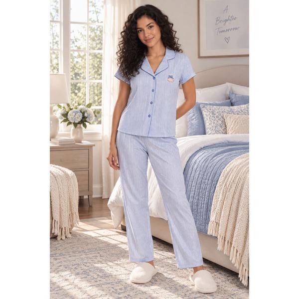 Womens Laura Ashley(R) Short Sleeve Pumpkin Notch Collar Pajama Set