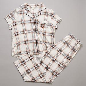 Womens Laura Ashley(R) Short Sleeve Bear Pocket Plaid Pajama Set