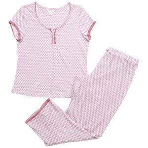 Womens Laura Ashley(R) Heritage Geo Lace Trim Henley Pajama Set