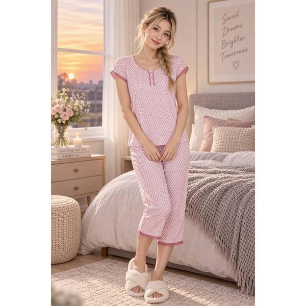 Womens Laura Ashley(R) Heritage Geo Lace Trim Henley Pajama Set