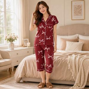 Womens Laura Ashley(R) Short Sleeve Oversized Bows Boxy Pajama Set