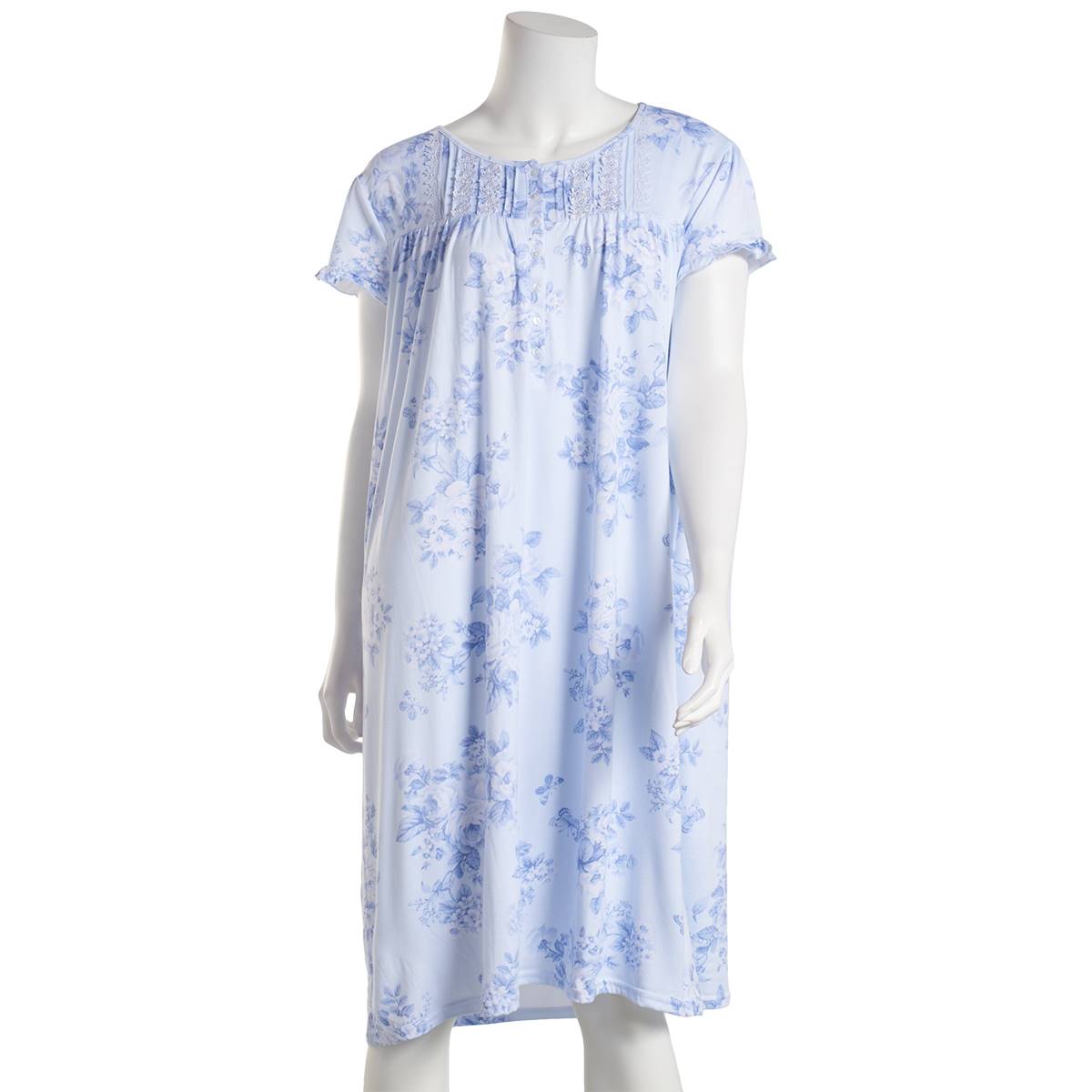 Womens Laura Ashley(R) Ruffle Cap Sleeve Floral Henley Nightgown