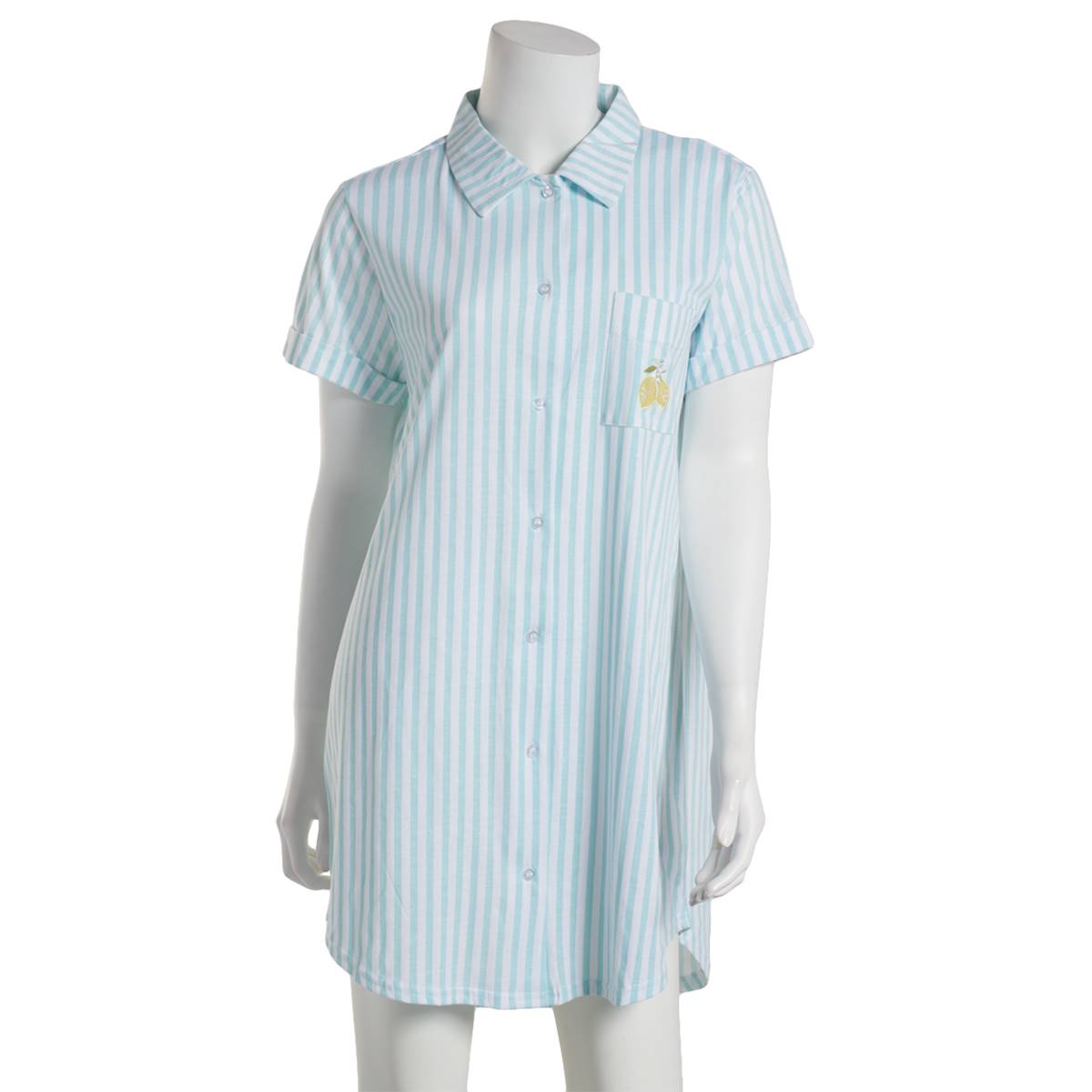 Womens Laura Ashley(R) Short Sleeve Lemon Button Front Nightshirt