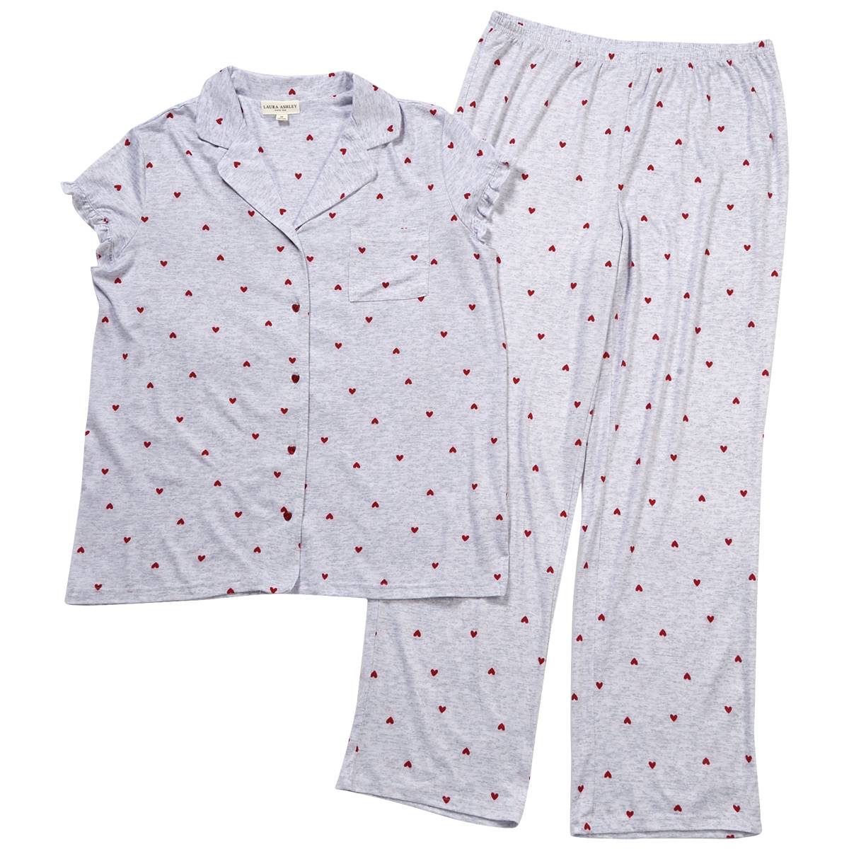 Womens Laura Ashley(R) Short Sleeve Hearts Ruffle Trim Pajama Set